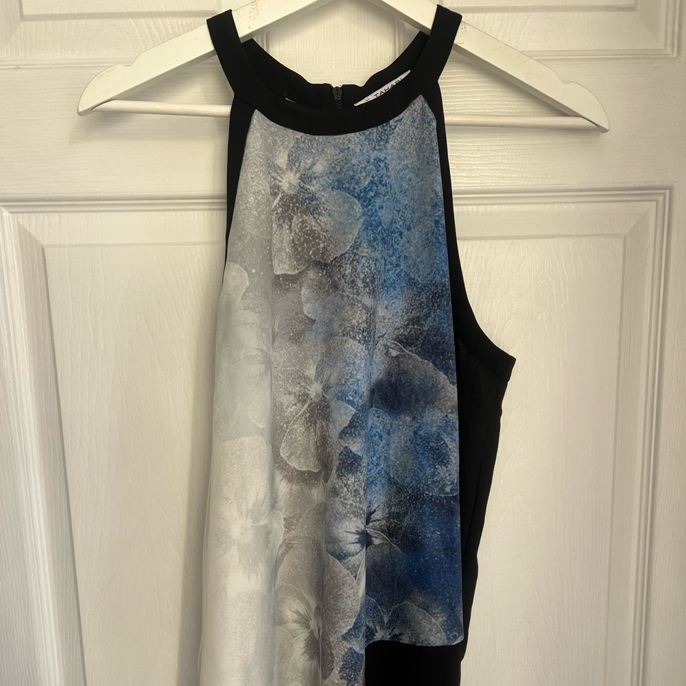Tahari Blue Work Blouse Halter Top Floral